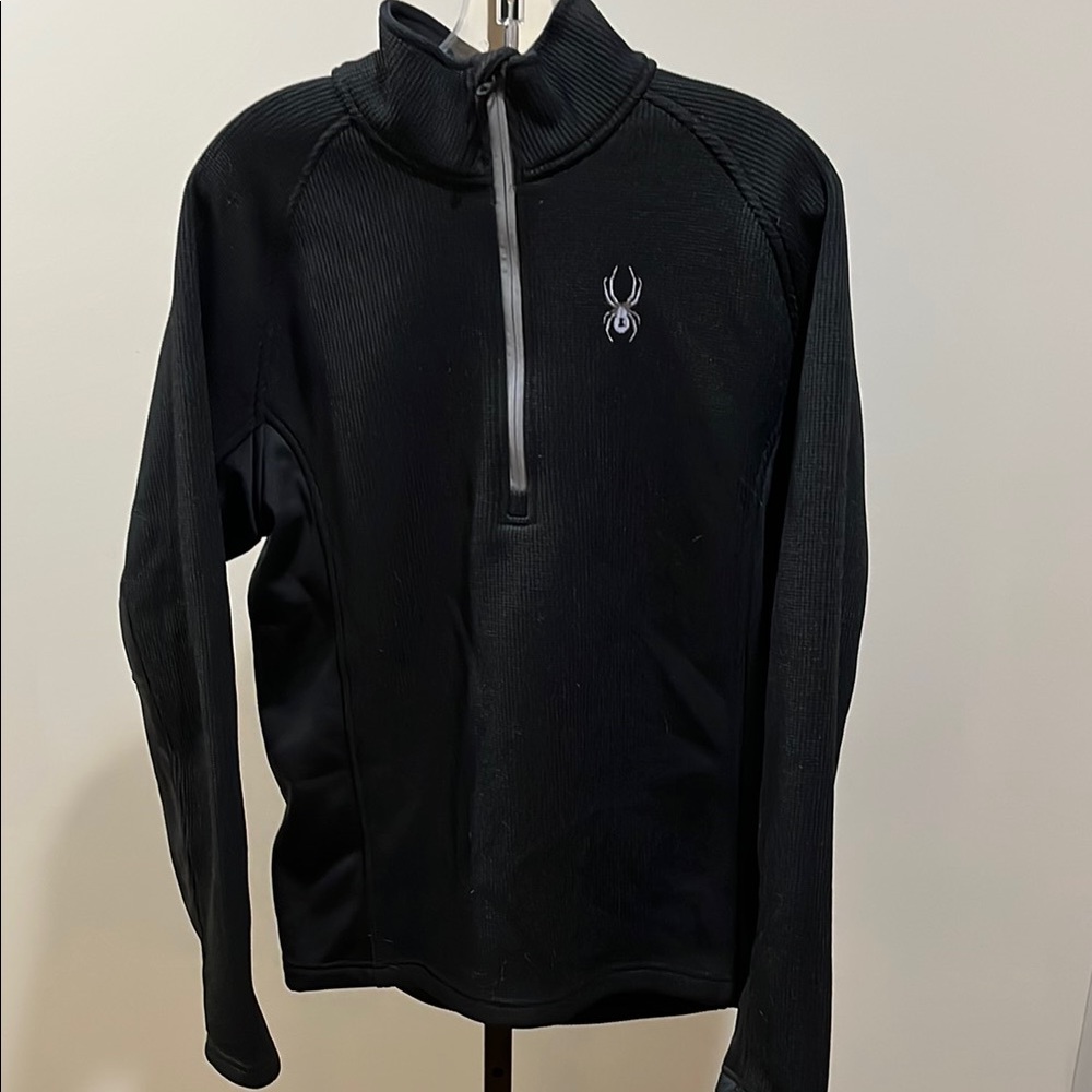 Spyder Black Zip Up Sweater High Collar Athletic Design